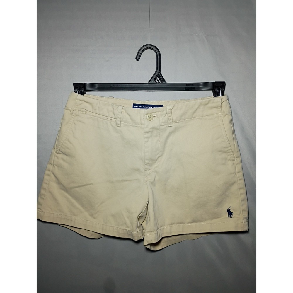 Ralph Lauren Sport Chino Shorts Womens 2 Beige Flat Front Pony Barbie Core Pony